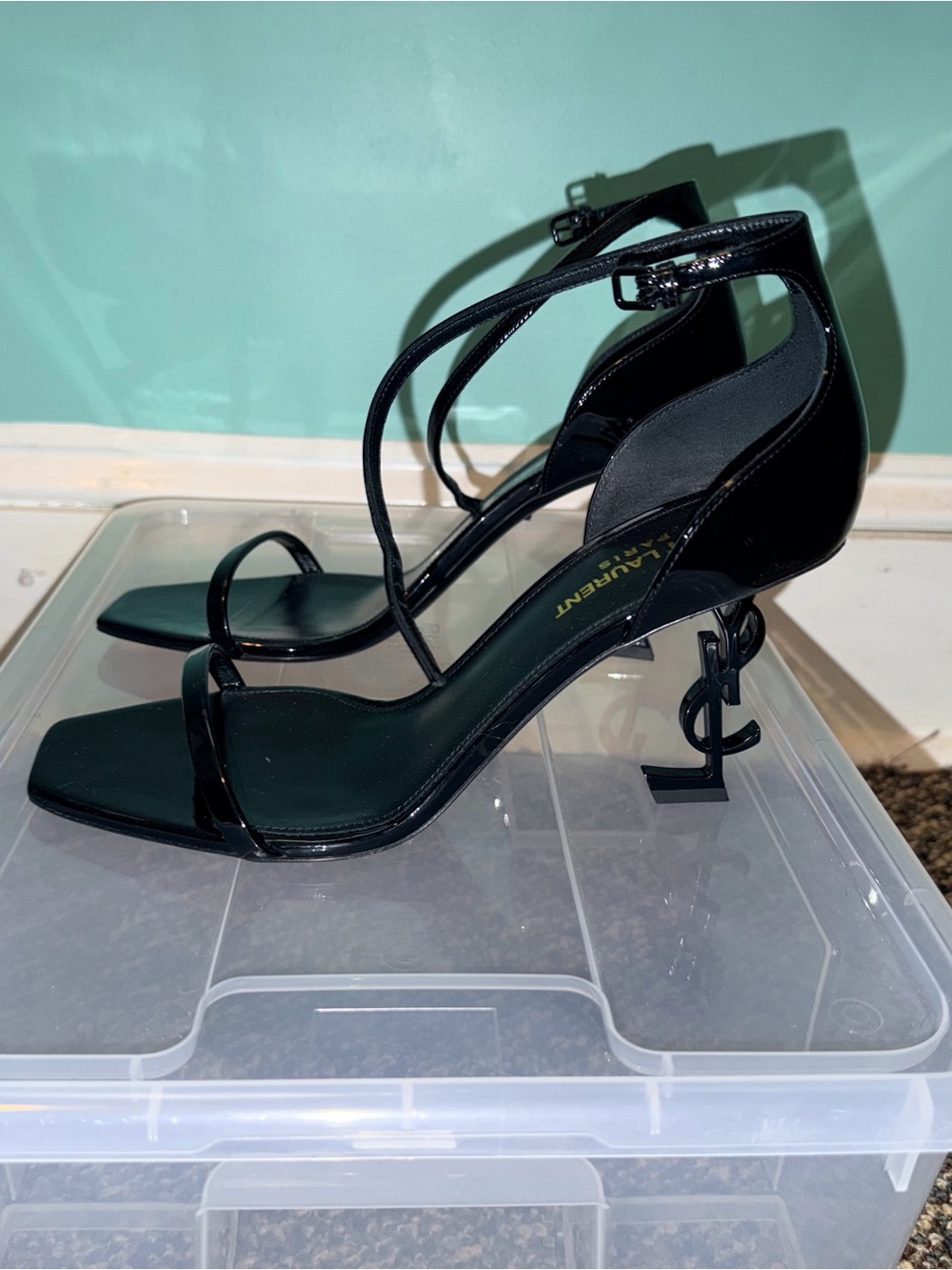 Saint Laurent Glossy Black Patent Ankle-Strap Heels - Picture 2 of 16